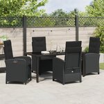 vidaXL Set de salle à manger de jardin 5 pièces avec coussins Noir Poly Rattan