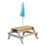 AXI Table de pique-nique à sable et eau et parasol Marron et blanc