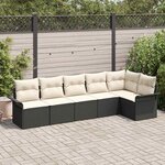 vidaXL Ensemble de canapé de jardin avec coussin 6 Pièces Noir Poly rotin