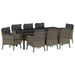 vidaXL Ensemble de salle à manger pour jardin 9 Pièces Gris Poly rotin