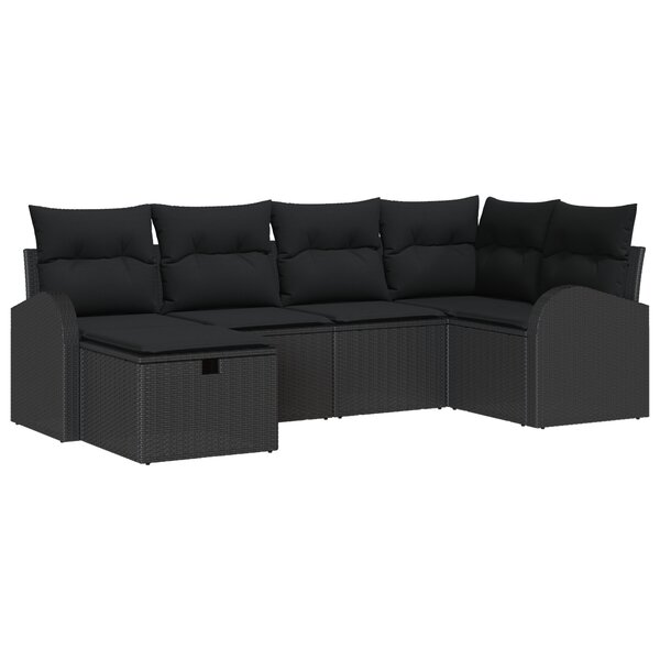 Ensemble de Canapé de Jardin 6 Pièces avec Coussins Noir Rattan Synthétique