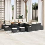 Ensemble de Sofa de Jardin vidaXL 14 Pièces avec Coussins Noir Poly Rattan Acacia
