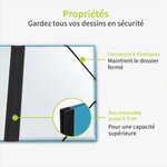 ACROPAQ Carton à dessin A3- 34 x 45 cm  Avec fermeture élastique  Dos extensible pour plus d'espace- Turquoise- Certifié FSC