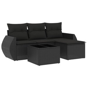 vidaXL Salon de jardin 5 Pièces avec coussins noir résine tressée