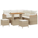 Ensemble de Canapé de Jardin 8 pièces avec Coussins Beige Poly Rattan Acacia