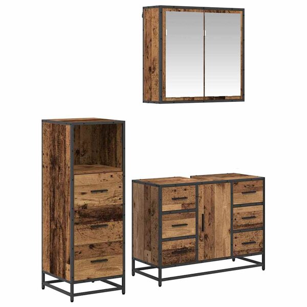 vidaXL Ensemble de mobilier de salle de bain 3 Pièces Bois ancien