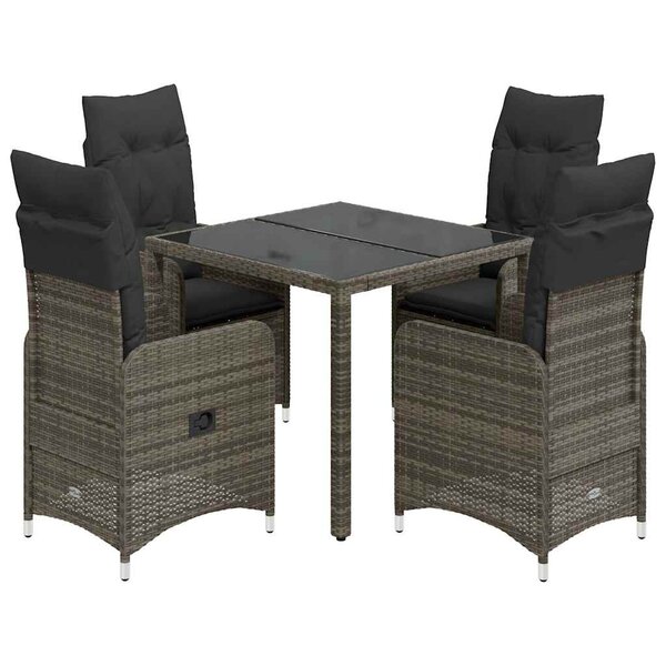 vidaXL Ensemble de bistro de jardin 5 Pièces coussins gris poly rotin