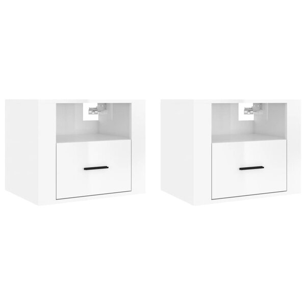 vidaXL Tables de chevet murales 2 Pièces Blanc brillant 50x36x40 cm