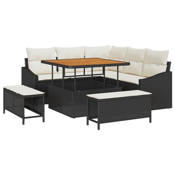vidaXL Ensemble de Canapés de Jardin de 8 Pièces avec Coussins en Rotin Poly Noir Acacia