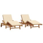 vidaXL Chaises Longues 2 Pièces avec coussins et roues Beige Bois massif d'acacia