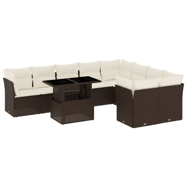 vidaXL Salon de jardin 10 Pièces avec coussins marron résine tressée