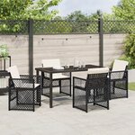 Ensemble de salle à manger de jardin 5 pièces avec coussins en poly rotin noir