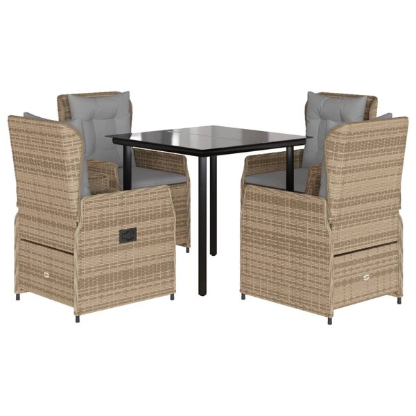 vidaXL Ensemble à manger de jardin avec coussins 5Pièces Beige poly rotin