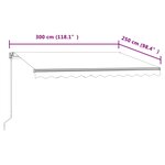 vidaXL Auvent rétractable automatique 300x250 cm Crème