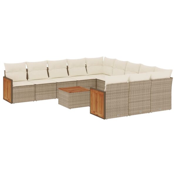 vidaXL Salon de jardin avec coussins 12 Pièces beige résine tressée