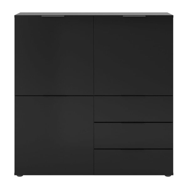 FMD Commode avec 3 portes et 3 tiroirs Noir