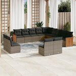 vidaXL Salon de jardin avec coussins 13 Pièces gris résine tressée