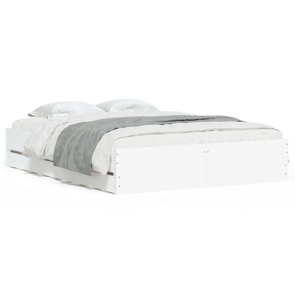vidaXL Cadre de lit avec tiroirs blanc 140x190cm bois d'ingénierie