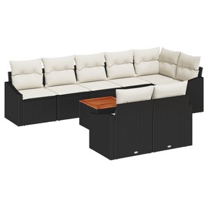 vidaXL Ensemble de Canapé de Jardin 9 Pièces avec Coussins Noir Poly Rattan Acacia