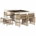 vidaXL Ensemble à manger de jardin et coussins 9 Pièces beige Poly rotin