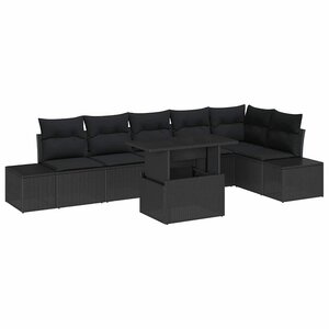 vidaXL Ensemble de canapé de jardin 7 Pièces Noir Poly rotin