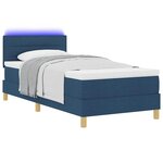 vidaXL Lit à ressort LED avec bandes LED Bleu 90 x 200 cm tissu