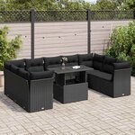 vidaXL Salon de jardin 10 Pièces avec coussins noir résine tressée