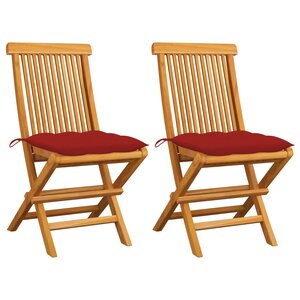 vidaXL Chaises de jardin et coussins rouge lot de 2 Bois teck massif