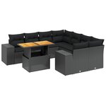 vidaXL Salon de jardin 9 Pièces avec coussins noir résine tressée