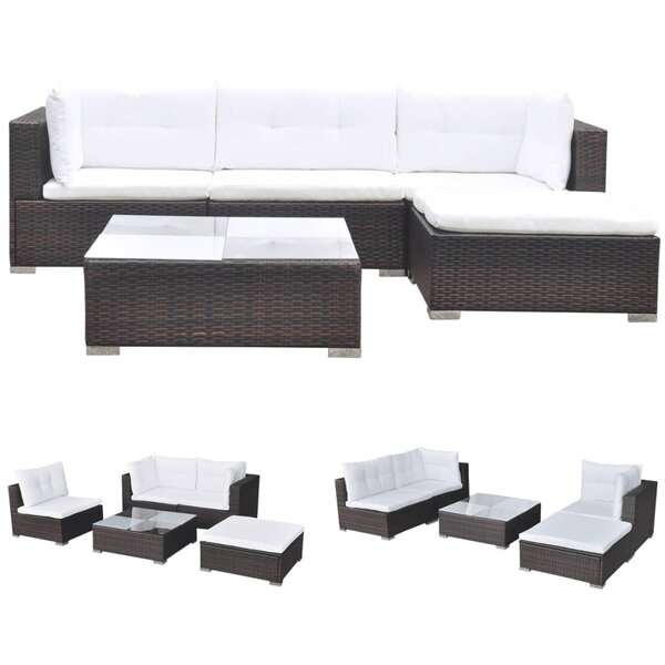 vidaXL Salon de jardin 5 Pièces avec coussins résine tressée marron