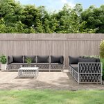 vidaXL Salon de jardin avec coussins 9 Pièces blanc acier