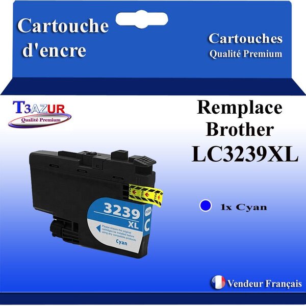 T3AZUR- Cartouche compatible avec Brother LC3239 XL Cyan pour Brother HL-J6000DW  HL-J6100DW