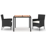 vidaXL Ensemble à manger de jardin avec coussins 3 Pièces Noir