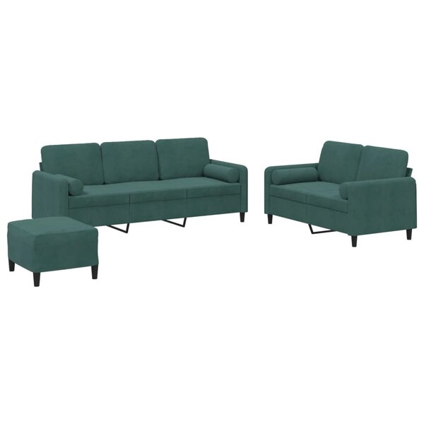 vidaXL Ensemble de canapés 3 Pièces avec coussins vert foncé velours