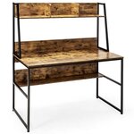 Bureau avec niche et bibliothèque table d'étude de 120 cm table de travail pour ordinateur portable peu encombrant marron rustique 20_0007969