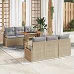 Ensemble de Canapé de Jardin 7 Pièces avec Coussins Beige en Rattan Synthétique Acacia