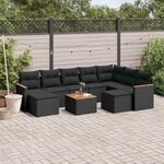 vidaXL Salon de jardin 10 Pièces avec coussins noir résine tressée