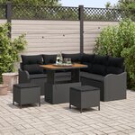Ensemble de 8 pièces de canapé de jardin avec coussins en rotin poly noir acacia