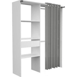 EKIPA BARI Aménagement de placard avec rideau - Décor blanc - 1 tiroir - L 143,5 X P 48 X H 181,9 cm