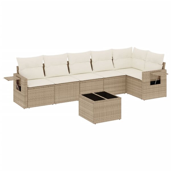 vidaXL Salon de jardin avec coussins 7 Pièces beige résine tressée