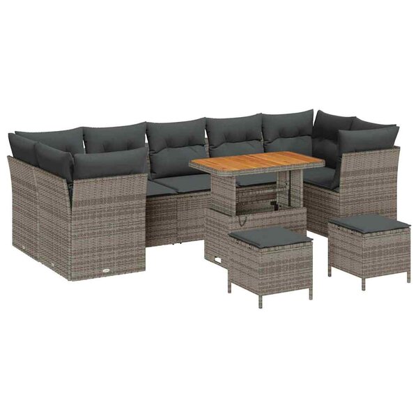 vidaXL Ensemble de canapé de jardin 10 Pièces Gris polyrotin