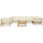 vidaXL Salon de jardin 7 Pièces avec coussins blanc crème bambou