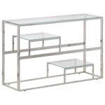 vidaXL Table console argenté acier inoxydable et verre trempé
