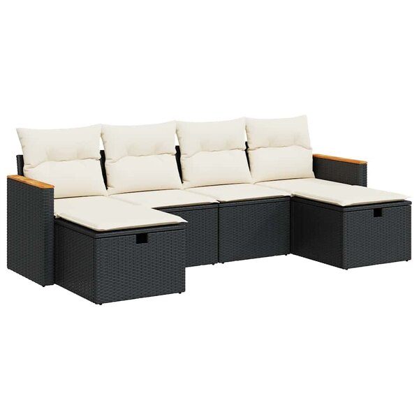vidaXL Salon de jardin 6 Pièces avec coussins noir résine tressée