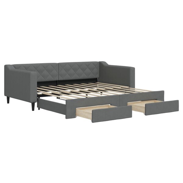 vidaXL Lit de jour avec gigogne et tiroirs gris foncé 90x190 cm tissu