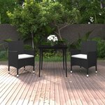 vidaXL Ensemble à manger de jardin coussins 3 Pièces Résine tressée Verre