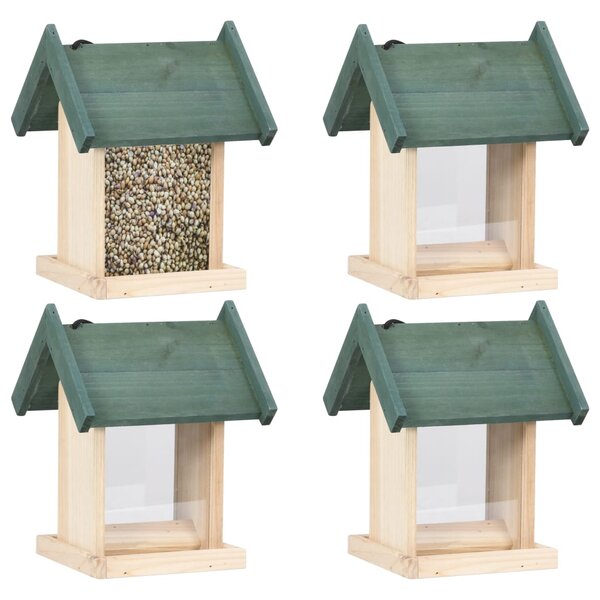 vidaXL Mangeoires à oiseaux 4 Pièces Bois de sapin