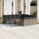 vidaXL Salon de jardin avec coussins 13 Pièces gris résine tressée