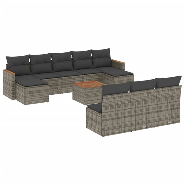 vidaXL Salon de jardin 11 Pièces avec coussins gris résine tressée