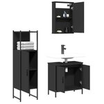 vidaXL Ensemble de meubles salle de bain 3 Pièces noir bois d'ingénierie